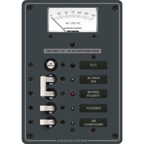  Blue Sea Systems ELCI Main 30A Double Pole + 2 Positions with Voltmeter