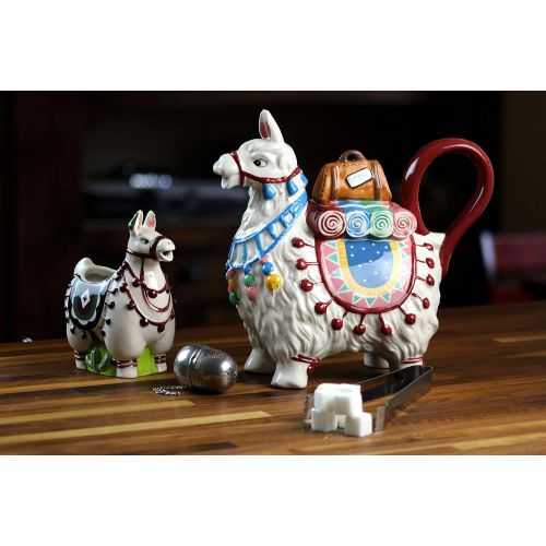  Blue Sky Ceramic Peru Llama Teapot Multicolor