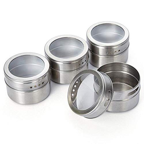  Blue Stones 12pcs/Set Clear Lid Spice Tin Jar Stainless Steel Spice Sauce Storage Container Jars Kitchen Condiment Holder Houseware