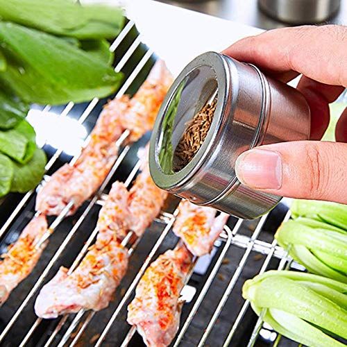  Blue Stones 12pcs/Set Clear Lid Spice Tin Jar Stainless Steel Spice Sauce Storage Container Jars Kitchen Condiment Holder Houseware