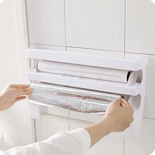  Blue Stones New Multifunctional Wall Mounted Kitchen Cling Film Sauce Bottle Storage Rack Paper Towel Holder With Designed Cutter