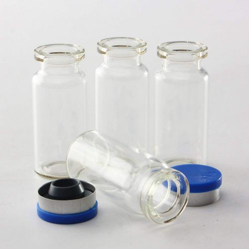  Blue Stones Clear Injection Glass Vial with Flip Off Caps & Stopper Small Medicine Bottles Experimental Test Liquid Containers