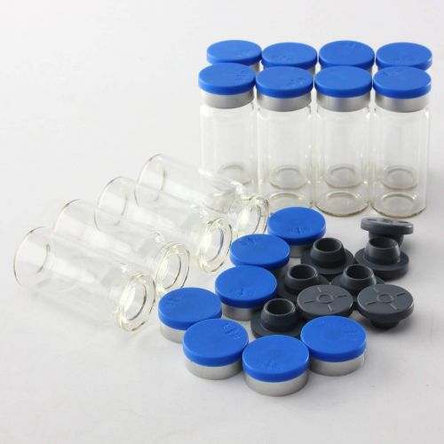  Blue Stones Clear Injection Glass Vial with Flip Off Caps & Stopper Small Medicine Bottles Experimental Test Liquid Containers