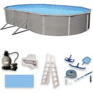 Blue Wave Belize 15-Feet by 30-Feet Oval 52-Inch Deep 6-Inch Top Rail Metal Wall Swimming Pool Package