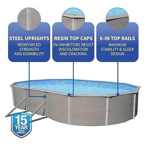  Blue Wave Belize 15-Feet by 30-Feet Oval 52-Inch Deep 6-Inch Top Rail Metal Wall Swimming Pool Package