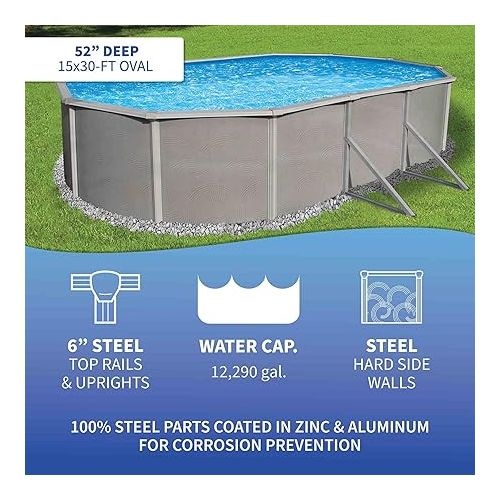  Blue Wave Belize 15-Feet by 30-Feet Oval 52-Inch Deep 6-Inch Top Rail Metal Wall Swimming Pool Package