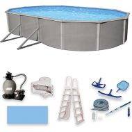 Blue Wave Belize 12-Feet by 24-Feet Oval 52-Inch Deep 6-Inch Top Rail Metal Wall Swimming Pool Package