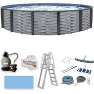 Blue Wave NB19835 Affinity 30-ft Round 52-in Deep 7-in Top Rail Resin Package Above Ground Swimming Pool, x, Gray