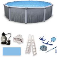 Blue Wave Martinique 18-Feet Round 52-Inch Deep 7-Inch Top Rail Metal Wall Swimming Pool Package