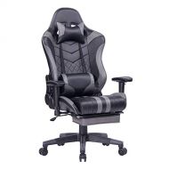 Blue Whale Gaming Chair PC Computer Gaming Chair with Footrest Ergonomic Office Chair PU Leather Gamer Chair with Detachable Headrest and Lumbar Pillow Grey