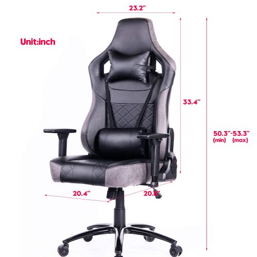  Blue Whale Big and Tall Gaming Chair PC Computer Video Gaming Chair with Massage Lumbar Cushion Ergonomic Gamer PU Leather Chair High Back Office Desk Reclining Chair with Heavy Du