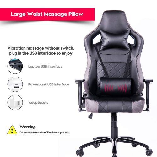  Blue Whale Big and Tall Gaming Chair PC Computer Video Gaming Chair with Massage Lumbar Cushion Ergonomic Gamer PU Leather Chair High Back Office Desk Reclining Chair with Heavy Du