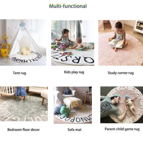  Blue page Kids Rug ABC Alphabet Educational Area Rugs - Learning Carpet for Children Bedrooms Playroom, Home Decor Teepee Tent Play Mat (Round, 47, White Black)