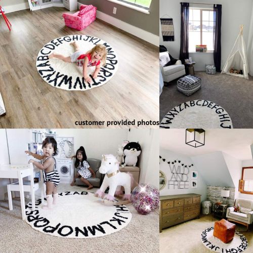  Blue page Kids Rug ABC Alphabet Educational Area Rugs - Learning Carpet for Children Bedrooms Playroom, Home Decor Teepee Tent Play Mat (Round, 47, White Black)