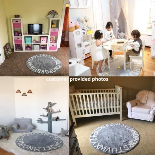  Blue page Round Kids Playroom ABC Rug - Soft Alphabet Nursery Rug for Bedroom - Playtime Collection, Learning & Game Carpet for Classroom, Best Shower Gift for Infant Toddlers (47, Grey Whit