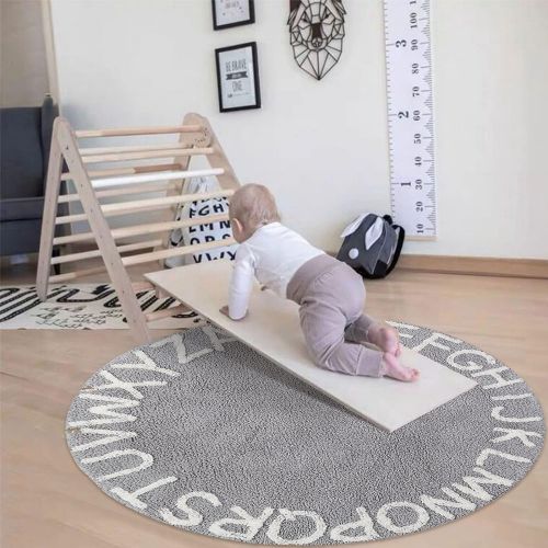  Blue page Round Kids Playroom ABC Rug - Soft Alphabet Nursery Rug for Bedroom - Playtime Collection, Learning & Game Carpet for Classroom, Best Shower Gift for Infant Toddlers (47, Grey Whit