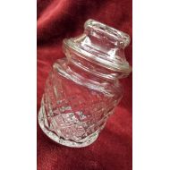 /BlueFigFarms Vintage Clear Glass Diamond Pattern Jar with Lid Clear Storage Jar and Lid Vintage Pressed Glass Bathroom Kitchen Storage