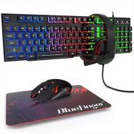 BlueFinger RGB Gaming Keyboard and Backlit Mouse and Headset Combo,USB Wired Backlit Keyboard,LED Gaming Keyboard Mouse Set,Headset with Microphone for Laptop PC Computer Game and