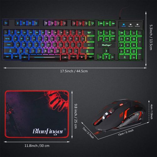  BlueFinger RGB Gaming Keyboard and Backlit Mouse and Headset Combo,USB Wired Backlit Keyboard,LED Gaming Keyboard Mouse Set,Headset with Microphone for Laptop PC Computer Game and