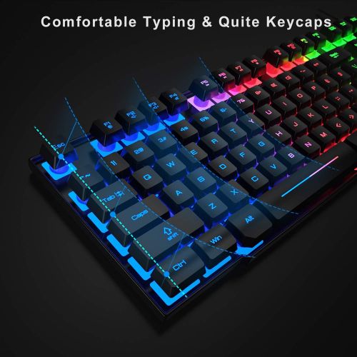  BlueFinger RGB Gaming Keyboard and Backlit Mouse and Headset Combo,USB Wired Backlit Keyboard,LED Gaming Keyboard Mouse Set,Headset with Microphone for Laptop PC Computer Game and