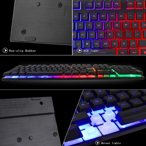  BlueFinger RGB Gaming Keyboard and Backlit Mouse Combo, USB Wired Backlit Keyboard, LED Gaming Keyboard Mouse Set for Laptop PC Computer Game and Work