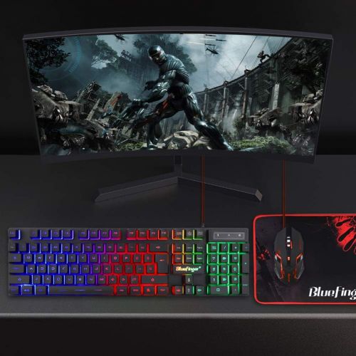  BlueFinger RGB Gaming Keyboard and Backlit Mouse Combo, USB Wired Backlit Keyboard, LED Gaming Keyboard Mouse Set for Laptop PC Computer Game and Work