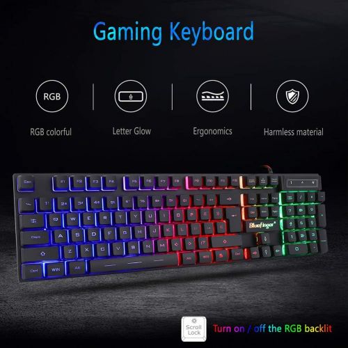  BlueFinger RGB Gaming Keyboard and Backlit Mouse Combo, USB Wired Backlit Keyboard, LED Gaming Keyboard Mouse Set for Laptop PC Computer Game and Work