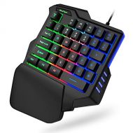 BlueFinger One Hand RGB Gaming Keyboard,USB Wired Rainbow Letters Glow Single Hand Keyboard with Wrist Rest Support Multimedia Keys, Backlit Ergonomic Mechanical Feeling Keyboard for Game