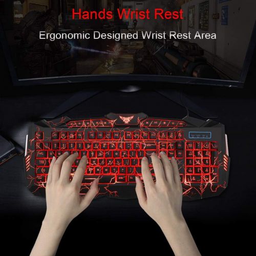  [아마존베스트]BlueFinger Gaming Keyboard Mouse Headset Combo,USB Wired Crack Backlit Keyboard,114 Keys Letters Glow LED Keyboard,Red LED Light Headset for Laptop PC Computer Work and Game