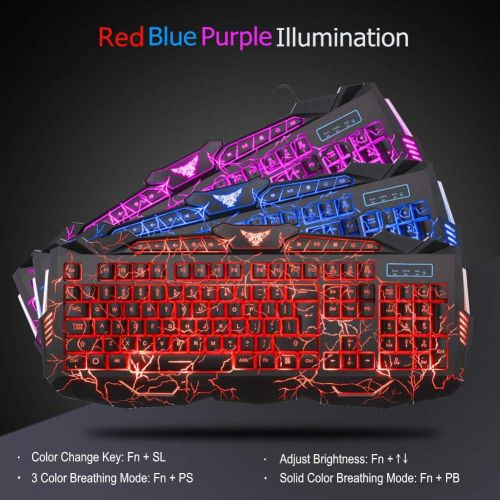  [아마존베스트]BlueFinger Gaming Keyboard Mouse Headset Combo,USB Wired Crack Backlit Keyboard,114 Keys Letters Glow LED Keyboard,Red LED Light Headset for Laptop PC Computer Work and Game