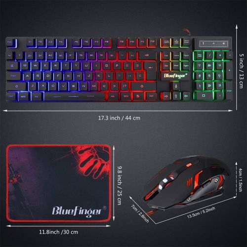  [아마존베스트]BlueFinger RGB Gaming Keyboard and Backlit Mouse Combo, USB Wired Backlit Keyboard, LED Gaming Keyboard Mouse Set for Laptop PC Computer Game and Work