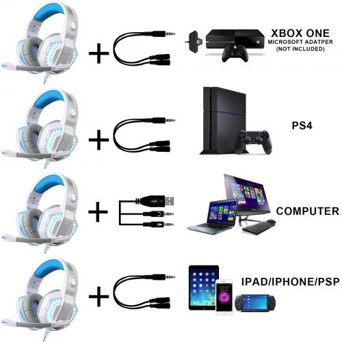  BlueFire Professional Stereo Gaming Headset for PS4, PS5,Xbox One Headphones with Mic and LED Lights for Playstation 4, Xbox One, PC (White)