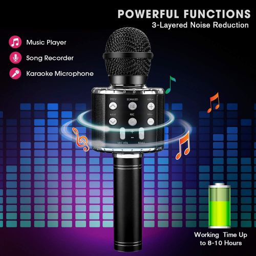  BlueFire Wireless 4 in 1 Bluetooth Karaoke Microphone with LED Lights, Portable Microphone for Kids, Best Gifts Toys for 4 6 8 10 12 Year Old Girls Boys (Black)