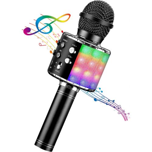  BlueFire Wireless 4 in 1 Bluetooth Karaoke Microphone with LED Lights, Portable Microphone for Kids, Best Gifts Toys for 4 6 8 10 12 Year Old Girls Boys (Black)