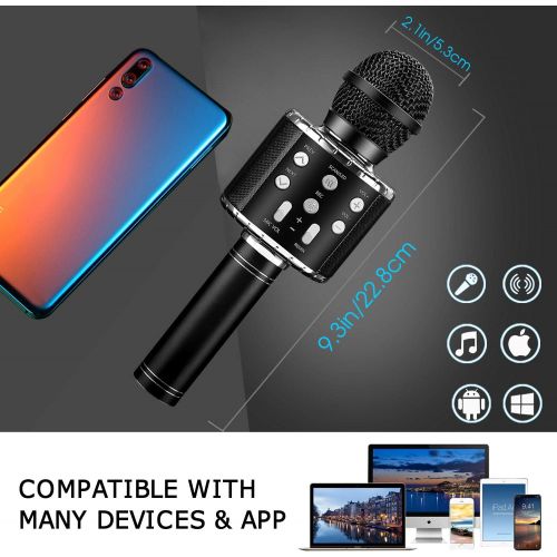  [아마존베스트]BlueFire Bluetooth 4 in 1 Karaoke Wireless Microphone with LED Lights, Portable Microphone for Kids, Best Gifts Toys for Kids, Girls, Boys and Adults (Black)