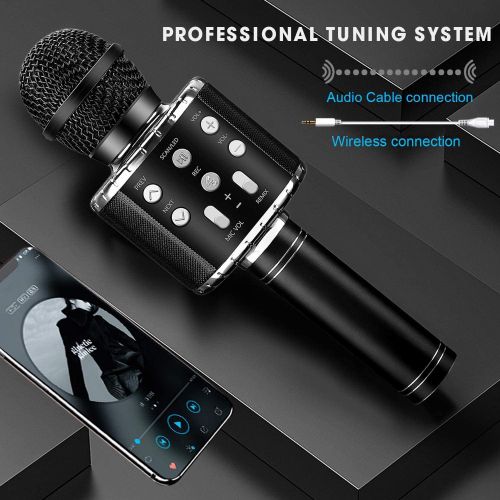  [아마존베스트]BlueFire Bluetooth 4 in 1 Karaoke Wireless Microphone with LED Lights, Portable Microphone for Kids, Best Gifts Toys for Kids, Girls, Boys and Adults (Black)