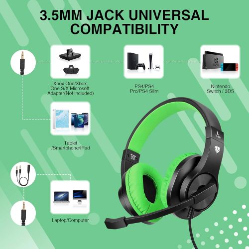  [아마존베스트]BlueFire 3.5mm Bass Stereo Over-Ear Gaming Headphone PS4 Gaming Headset with Microphone and Volume Control Compatible with PS4, New Xbox One, Xbox One S, Xbox One X, PC（Green）