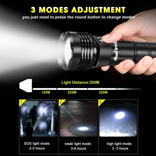  BlueFire Professional 2000LM CREE XHP-50 Scuba Diving Flashlight Submarine Light 150M Underwater Diving Torch Light with 26650 Batteries and Charger
