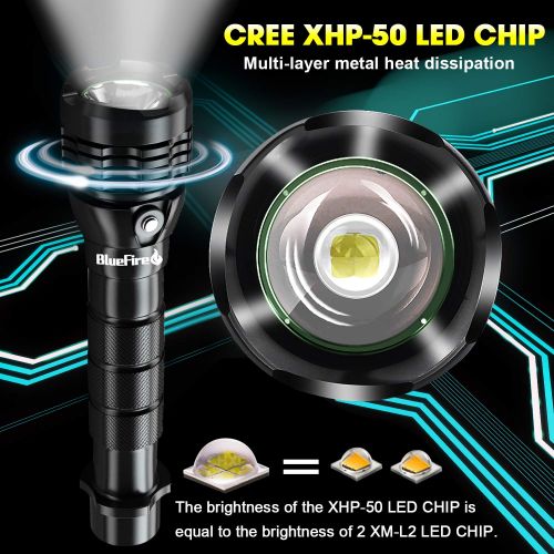  BlueFire Professional 2000LM CREE XHP-50 Scuba Diving Flashlight Submarine Light 150M Underwater Diving Torch Light with 26650 Batteries and Charger