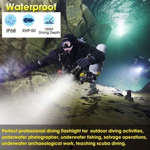  BlueFire Professional 2000LM CREE XHP-50 Scuba Diving Flashlight Submarine Light 150M Underwater Diving Torch Light with 26650 Batteries and Charger