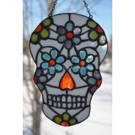 /BlueHillGlassStudio Day of the Dead Sugar Skull Stained Glass Sun catcher, All Souls Day, Calavera, Skeleton Skull Art, Dia de los Muertos, Halloween Decor