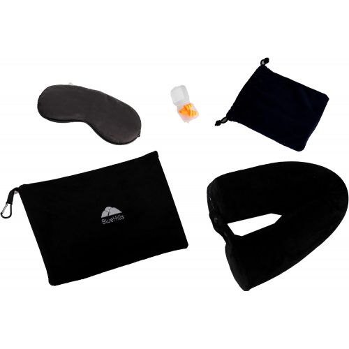  [아마존 핫딜] [아마존핫딜]BlueHills Premium Memory Foam Neck Travel Twist Airplane Pillow in Super Soft Velvet Cover & Travel Accessories in Carry case Bag with Hand Luggage Belt and Carabiner Black (NeckPi