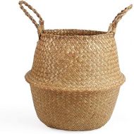 Woven Seagrass Belly Basket for Storage Plant Pot Basket and Laundry, Picnic and Grocery Basket (Medium, Original)