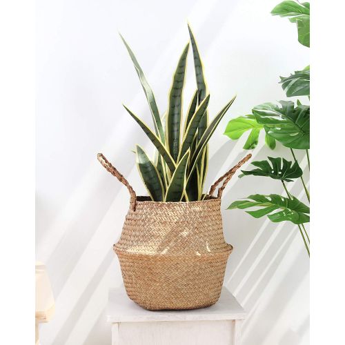  BlueMake Woven Seagrass Belly Basket for Storage Plant Pot Basket and Laundry, Picnic and Grocery Basket (Large, Original)