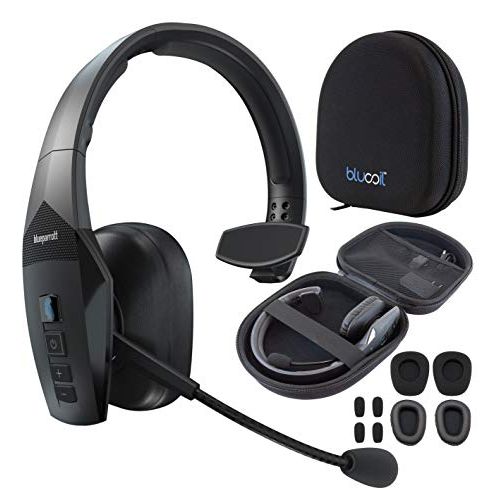  BlueParrott B550-XT Voice Controlled Bluetooth Headset with Noise Cancelling Microphone for iOS and Android Bundle with Blucoil Headphones Carrying Case, Replacement Mic Windscreen