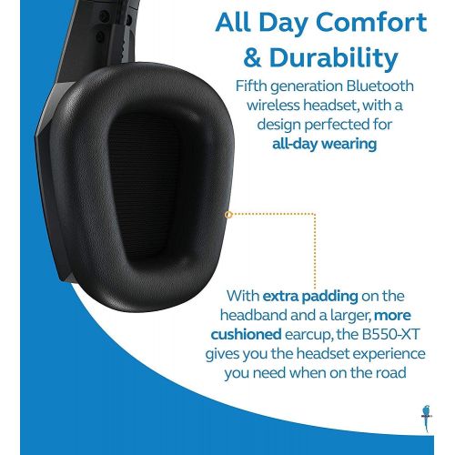  BlueParrott B550-XT Voice Controlled Bluetooth Headset with Noise Cancelling Microphone for iOS and Android Bundle with Blucoil Headphones Carrying Case, Replacement Mic Windscreen