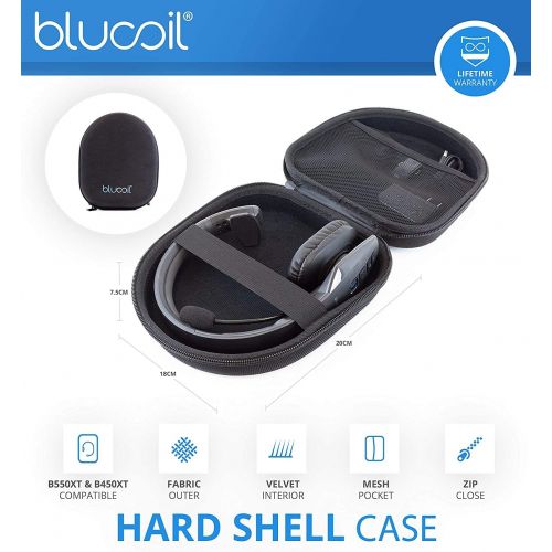  BlueParrott B550-XT Voice Controlled Bluetooth Headset with Noise Cancelling Microphone for iOS and Android Bundle with Blucoil Headphones Carrying Case, Replacement Mic Windscreen