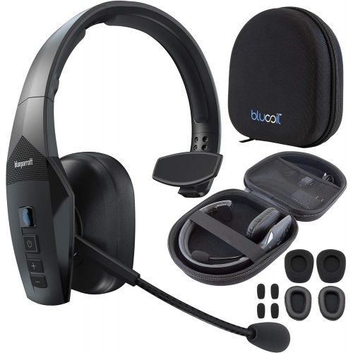  BlueParrott B550-XT Voice Controlled Bluetooth Headset with Noise Cancelling Microphone for iOS and Android Bundle with Blucoil Headphones Carrying Case, Replacement Mic Windscreen