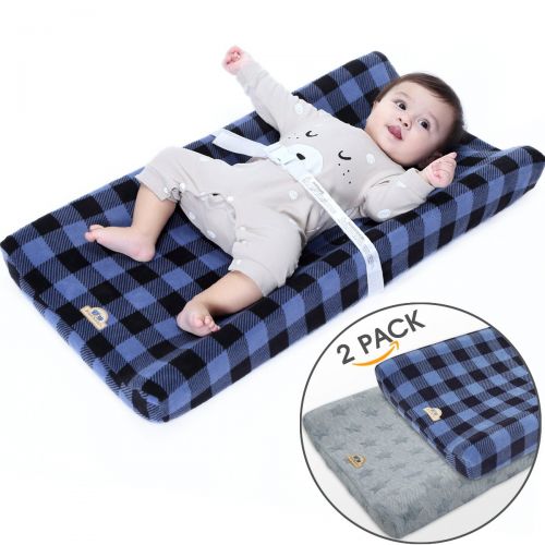  [아마존베스트]BlueSnail Plush Super Soft and Comfy Changing Pad Cover Change Table Cradle Bassinet Sheets for Baby 2-Pack (Navy Plaid)