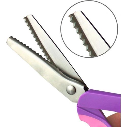  [아마존베스트]BlueSnail Pinking Shears, Stainless Steel Pinking Shears Comfort Grip Handled Professional Fabric Crafts Dressmaking Zig Zag Cut Scissors Sewing Scissors (9, Serrated, Purple)